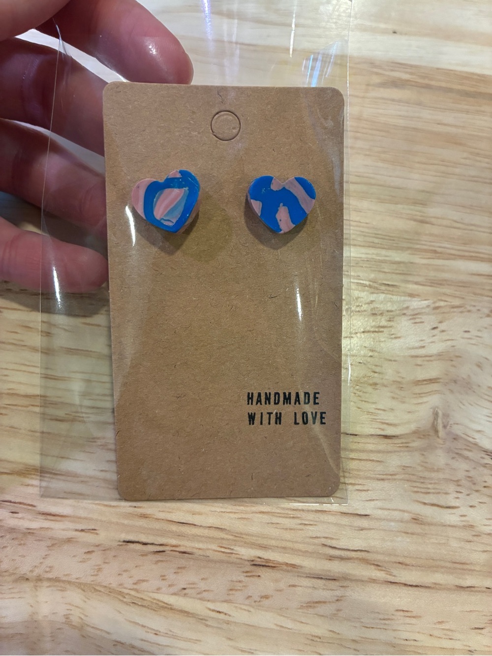 3/$10 Pink & Blue Bubblegum Heart Handmade Polymer Clay Earrings